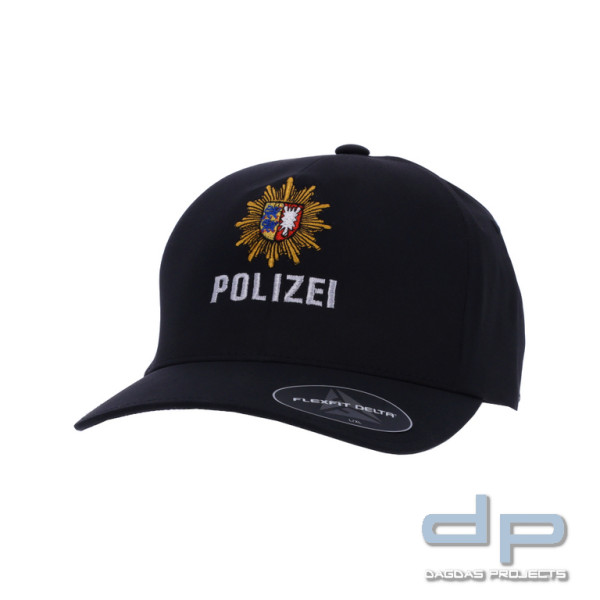 Flexfit Delta Cap mit Bestickung, "Polizei Schleswig-Holstein", schwarz
