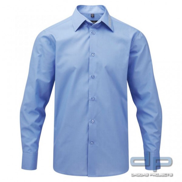 Langärmliges Popeline-Hemd hellblau mit Kragenaufdruck nach Wunsch in Reflex silber