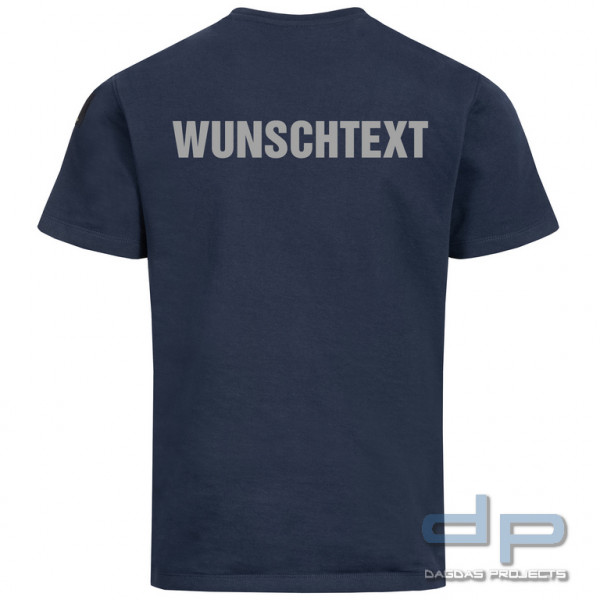 Brunnirok Schnittschutz T-Shirt Coburg Navy-Blue mit Wunschaufdruck in reflex silber
