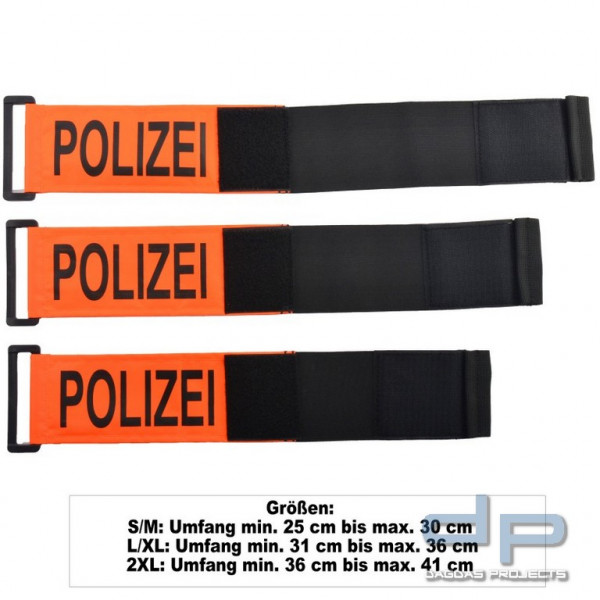 COP® Armbinde orange mit D-Ring, Aufdruck schwarz - POLIZEI -