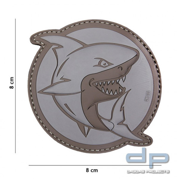 Emblem 3D PVC angreifender Hai grau
