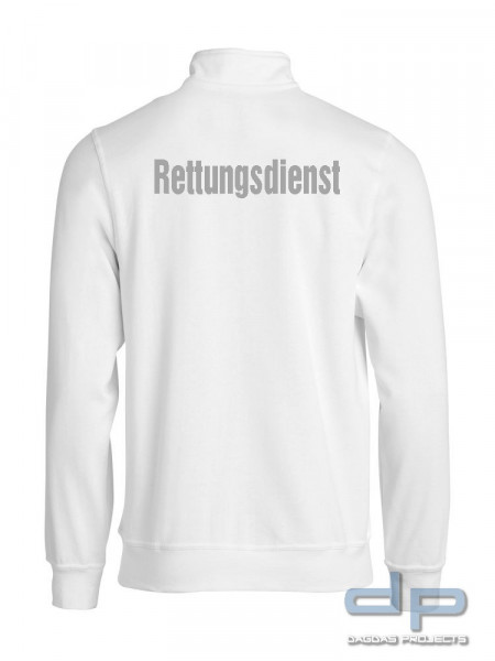 Sweatshirt Weiß m. Reissverschluss mit Reflexaufdruck Rettungsdienst Größe: L