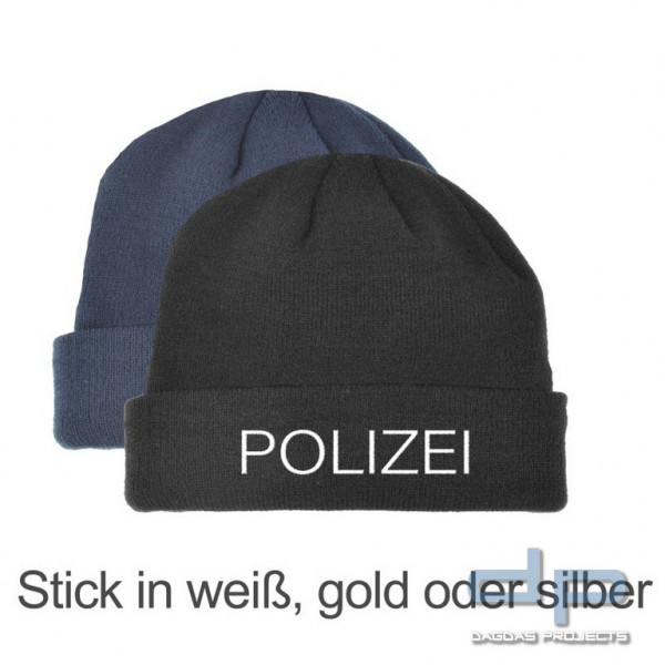 Strick - Mütze, Einheitsgröße, Stick - POLIZEI - in verschiedenen Strickfarben