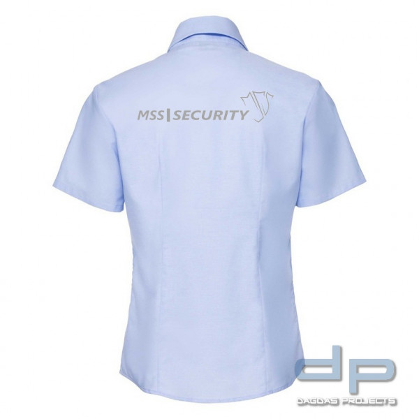 Hemd kurzarm für Damen in oxford blau mit Sonderaufdruck 3-fach MSS