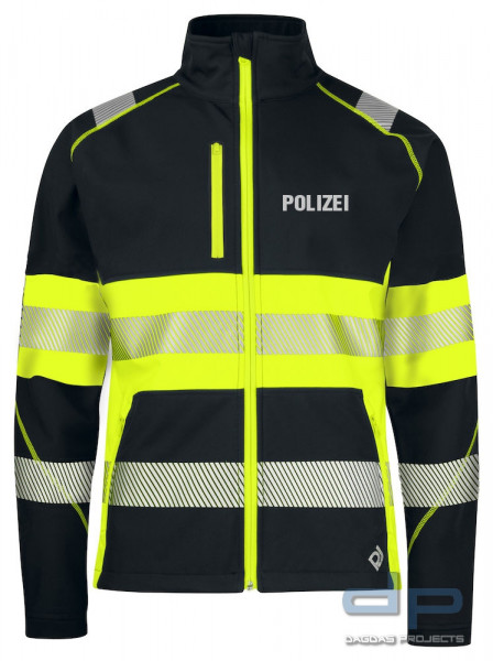 Projob 6443 SOFTSHELL JACKE EN ISO 20471 KLASSE 1 in Gelb/Schwarz mit Aufdruck nach Wunsch