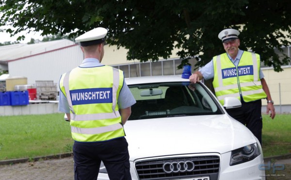 ETZEL Behörden Signal-/Warnweste gelb/blau mit Aufdruck nach Wunsch in  reflex silber, Polizei Warnwesten / sonstige Westen, Polizei Westen, Polizeibekleidung, Alle Kategorien