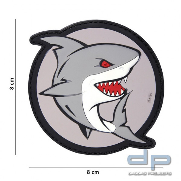Emblem 3D PVC angreifender Hai grau/rot
