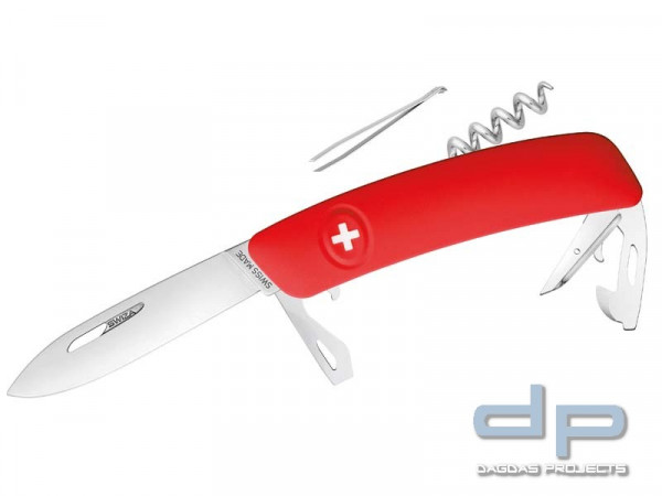 SWIZA Schweizer Messer D03, Stahl 440, Klingensperre, rote Anti-Rutsch-Griffschalen, 11 Funktionen