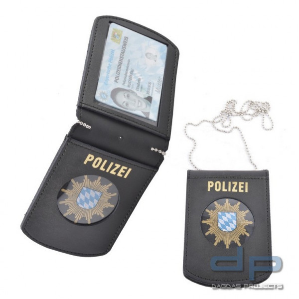 COP® Marken-Halter BEHÖRDE, rund, Scheckkartenformat, Kunstleder mit Goldfarbenem Aufdruck POLIZEI