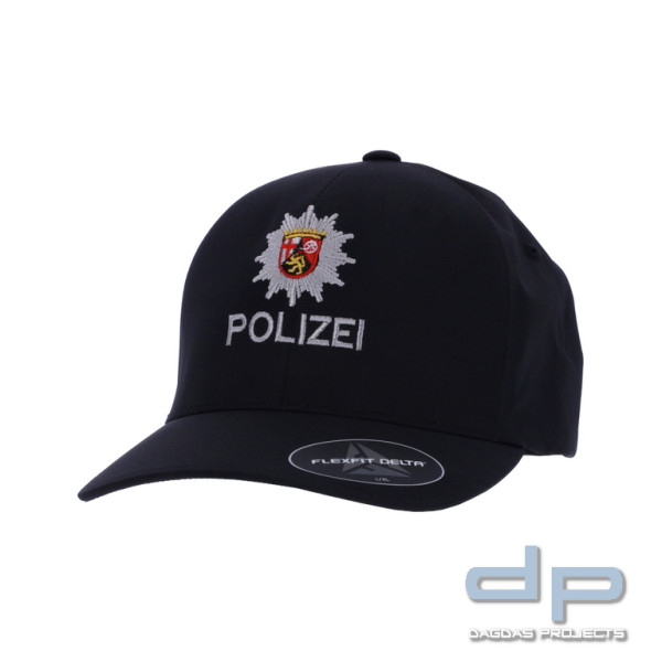 Flexfit Delta Cap mit Bestickung, "Polizei Rheinland-Pfalz", schwarz