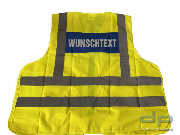 Warnweste gelb/blau mit Wunschtext 