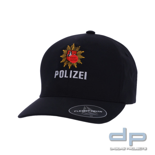 Flexfit Delta Cap mit Bestickung, "Polizei Niedersachsen", schwarz