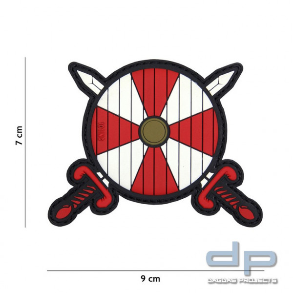 Emblem 3D PVC Viking Schild + 2 Schwerte rot/weiss