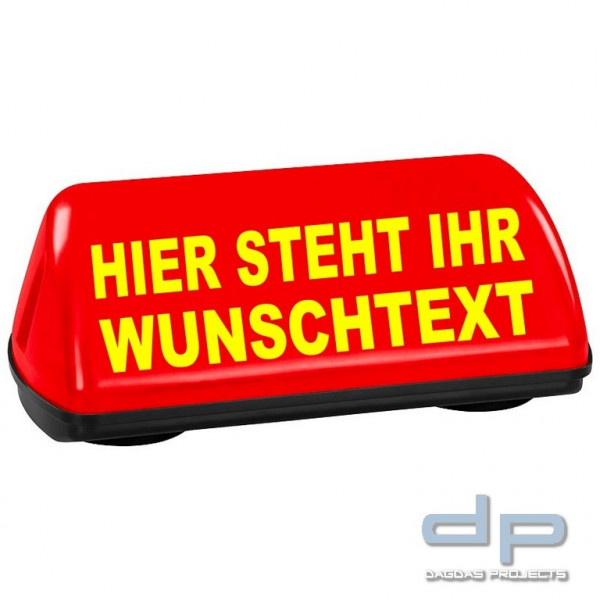 Dachschild SPEED Dachzeichen leuchtrot mit Wunschtext -TÜV Gutachten bis 240 km/h - unbeleuchtet