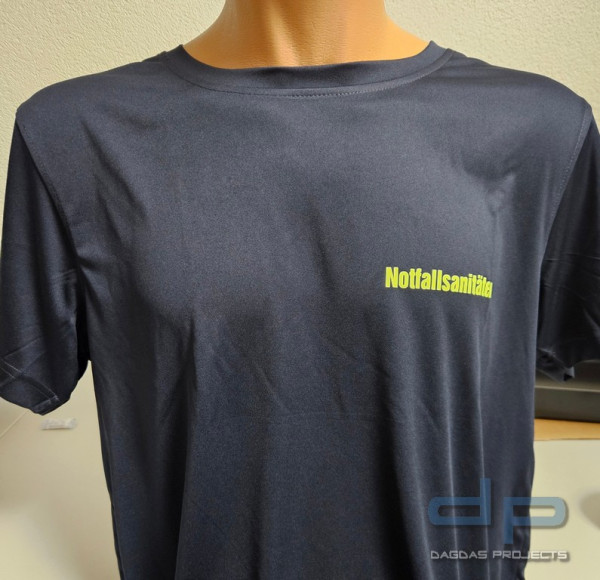 Basic Active-T in Navy mit Aufdruck "Notfallsanitäter" in Neongelb, Größe: L