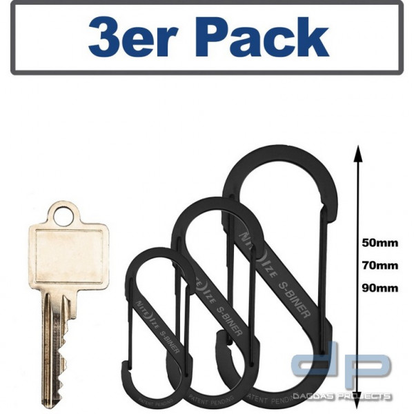 NiteIzeTM Doppelkarabiner S-Biner Edelstahl, 3er Pack Größen 2,3,4