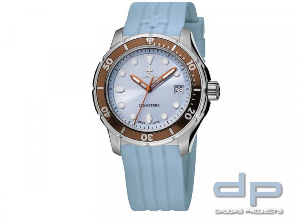 Swiza Uhr Tetis Lady, Schweizer Qualitäts-Quarzlaufwerk, Saphirglas, hellblaues Silikon-Armband