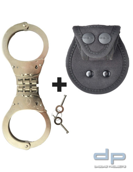 Combo COP® Stahlhandfessel 0108 mit Gelenk + COP® 0500NC Gürtelholster