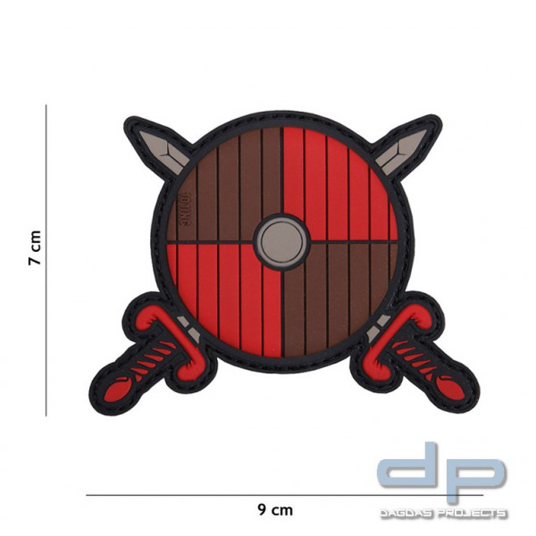 Emblem 3D PVC Viking Schild + 2 Schwerte rot/braun