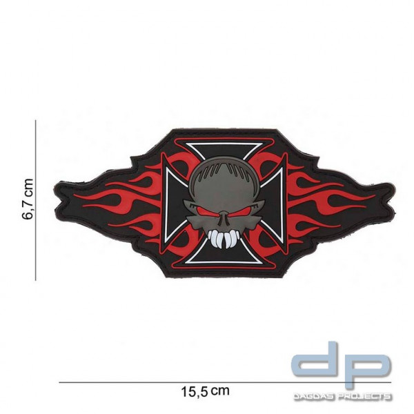 Emblem 3D PVC Malt. Kreuz + Totenkopf/ Flammen