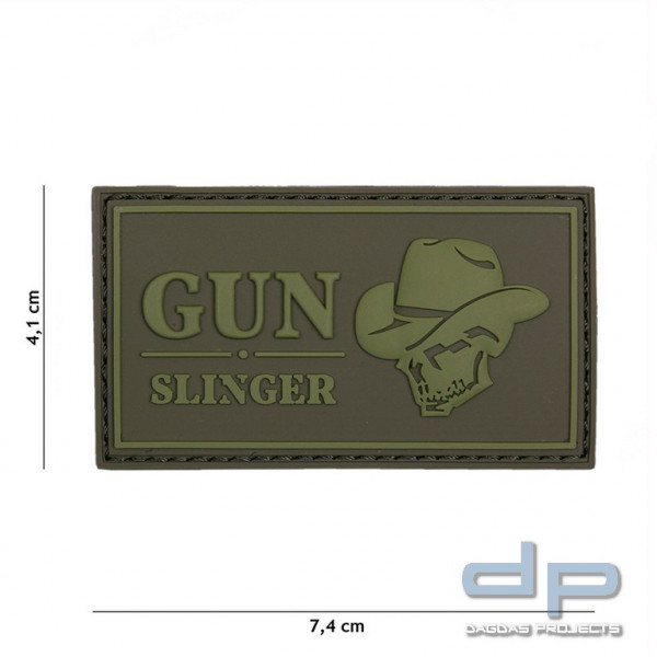 Emblem 3D PVC Gun Slinger Skull Cowboy grün