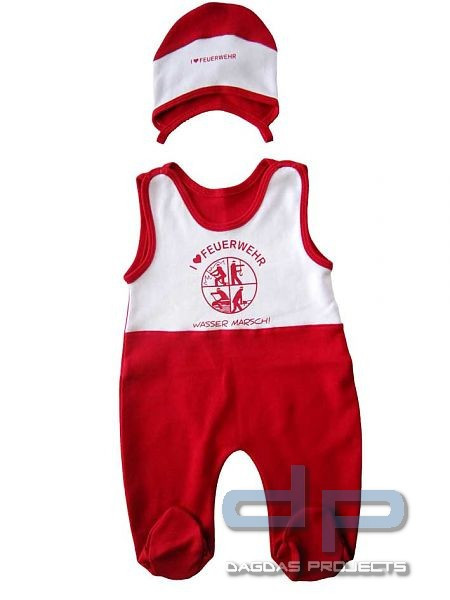 FEUERWEHR Babystrampler weiß rot mit DFV Feuerwehr Signet I ♥ FEUERWEHR Größe 62 - 68