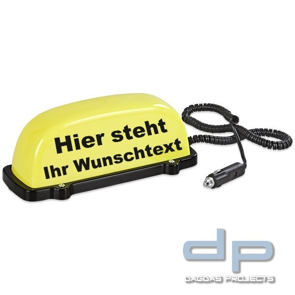 Dachschild City - gelb - Wunschtext - LED Blinklicht und Dauerlicht - Dachaufsetzer