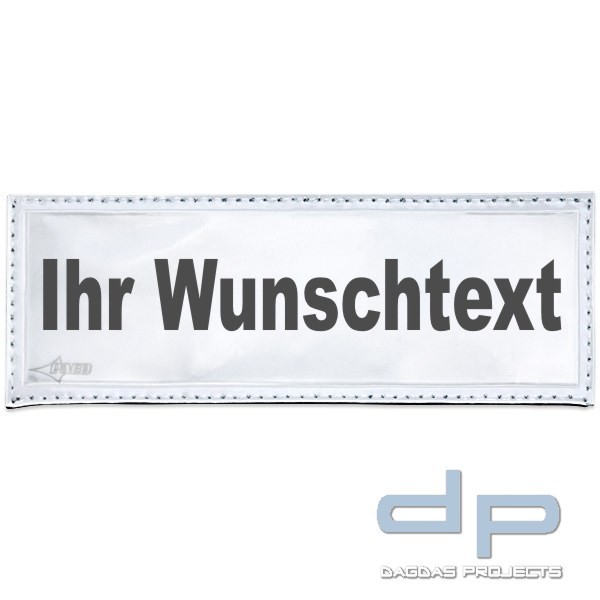 Reflexschild - glänzend - Klett - 15x5cm - weiß - Wunschtext