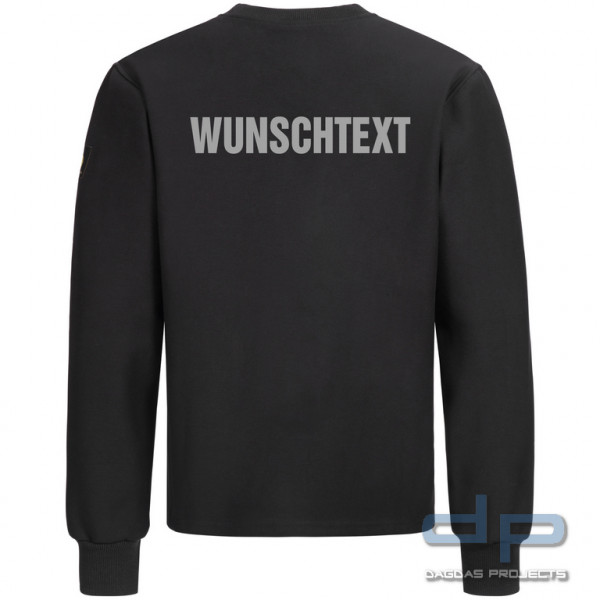 Brunnirok Schnittschutz-Langarmshirt Magdeburg schwarz mit Wunschaufdruck in reflex silber