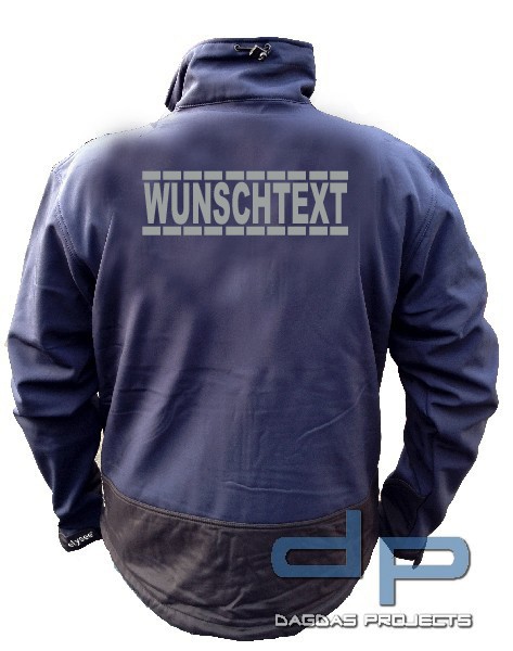 Behörden Softshell Jacke blau/schwarz mit umrandeter Schrift nach Wunsch