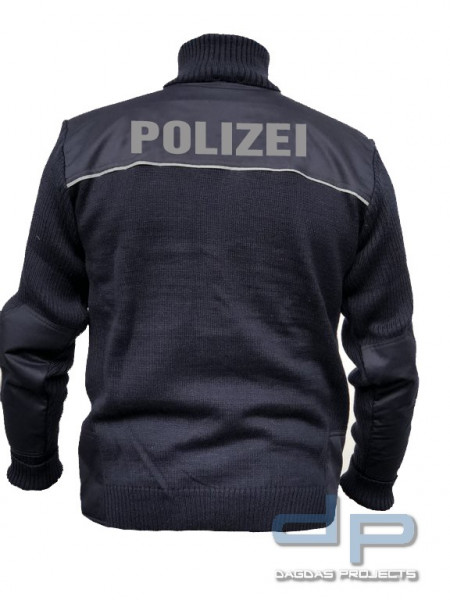 Polizei Strickjacke mit Reflexaufdruck POLIZEI Größe: H48 oder H62 Schulterklappen