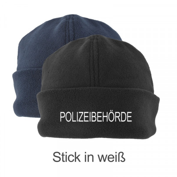 Fleece - Mütze, Einheitsgröße, Stick - POLIZEIBEHÖRDE - in Navy oder Schwarz
