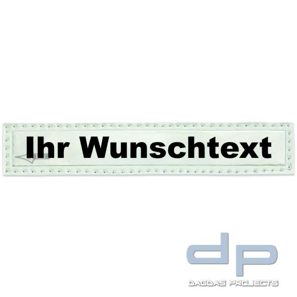 Reflexschild - glänzend - Klett - 13x2,5cm - nachleuchtend weiß - Wunschtext