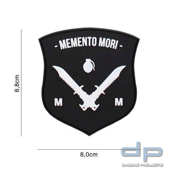 Emblem 3D PVC Memento Mori shield dolch schwarz/weiss