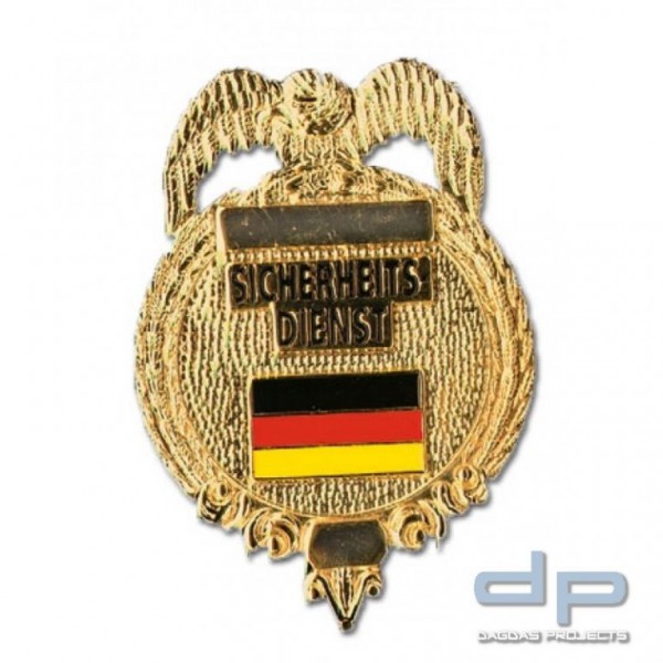 Metallabzeichen Sicherheitsdienst - gold - mit Leerflächen für Namen und Dienstnummer