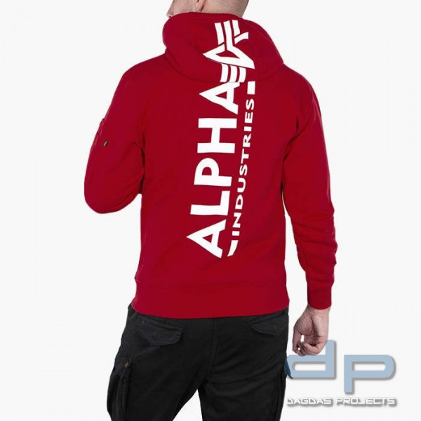 Alpha Industries Back Print Hoody Sweat in Weiß und Rot Größe: 3XL