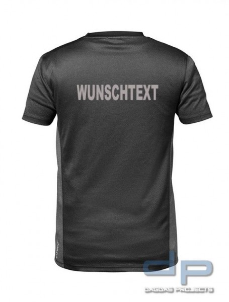 Funktions-T-Shirt in Dunkelgrau/Hellgrau mit reflektierend silberner Aufschrift nach Wunsch