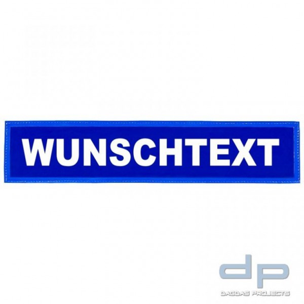 Reflexschild - glänzend - Klett - 38x8cm - blau - Wunschtext