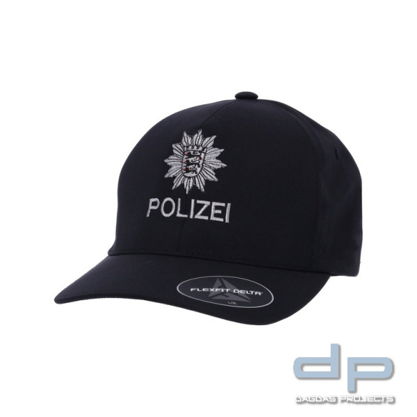 Flexfit Delta Cap mit Bestickung "Polizei Baden-Württemberg", schwarz verstellbar
