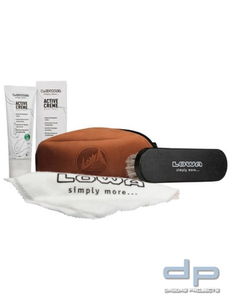 LOWA Schuhputzset inkl. Tasche, Bürste, farblose Active Creme (75ml), Poliertuch