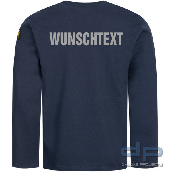 Brunnirok Armschutz-Shirt Siegburg Navy-Blue mit Wunschaufdruck in reflex silber