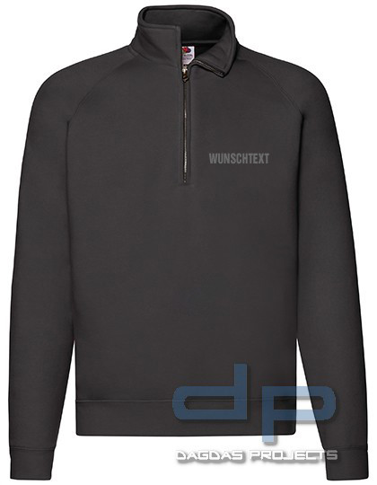 Premium Zip Neck Raglan Sweat in verschiedenen Farben mit Wunschaufdruck auf Brust und Rücken
