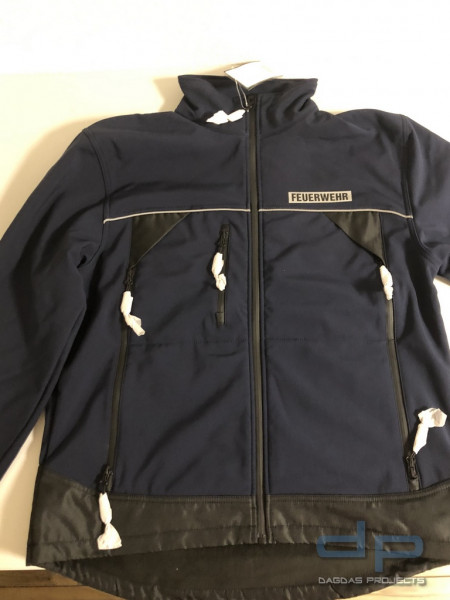 Behörden Softshell Jacke blau/schwarz mit schwarzem Aufdruck Feuerwehr Größe: M, L, oder XL