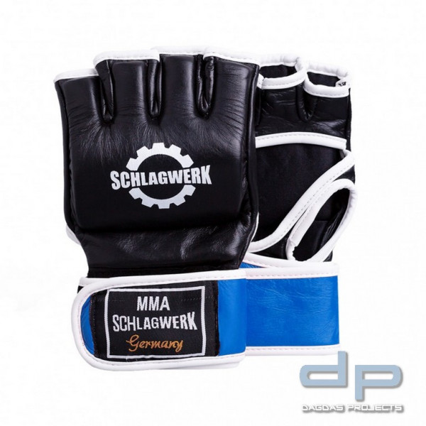 SCHLAGWERK Handschützer MMA schwarz/blau , Echtleder