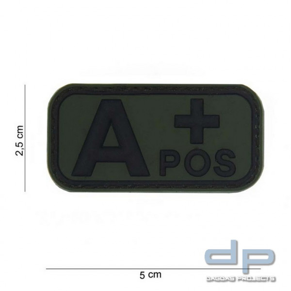 Emblem 3D PVC Blood Type A+ Positive grün