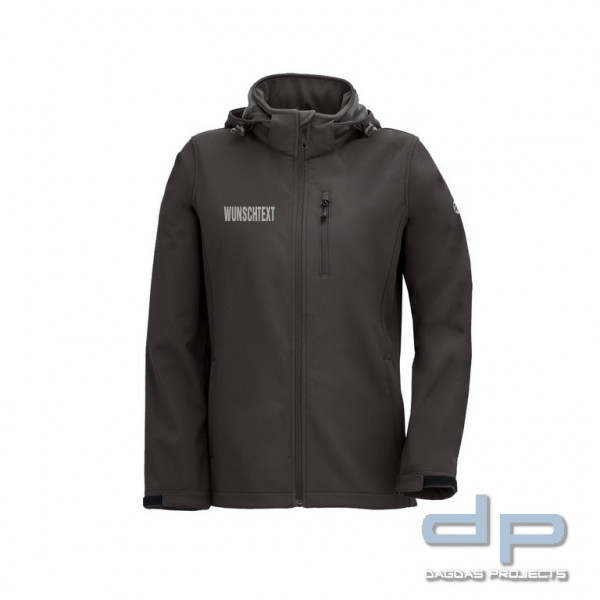 Damen Softshelljacke in Schwarz und Marine mit Aufdruck nach Wunsch auf Brust und Rücken