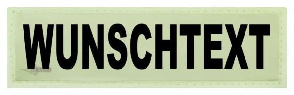 Reflexschild - glänzend - Klett - 15x5cm - nachleuchtend weiß - Wunschtext