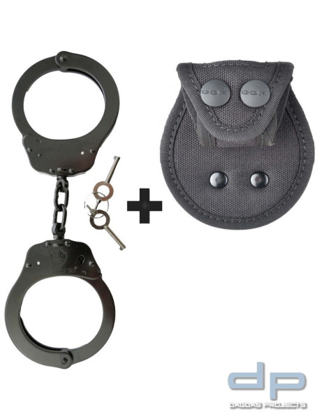 Combo COP® Stahlhandfessel 0109 schwarz + COP® 0500NC Gürtelholster