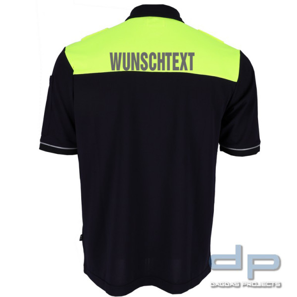 ETZEL® Poloshirt HighViz, dunkelblau/leuchtgelb mit Aufdruck nach Wunsch