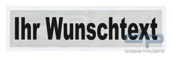 Reflexschild - glänzend - Klett - 28x8cm - weiß - Wunschtext